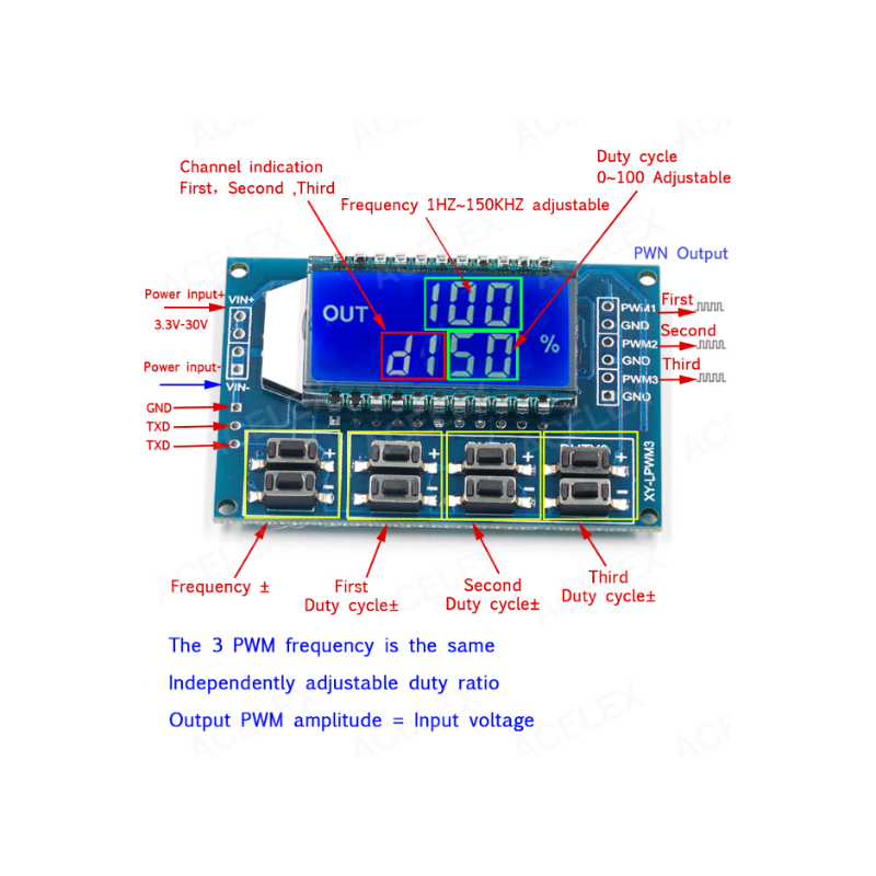 Generador De Frecuencia De Ciclo Ajustable De 1 Hz A 150 Khz 3 Salidas
